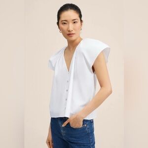 White Button-Front Cap-Sleeve Blouse - Women